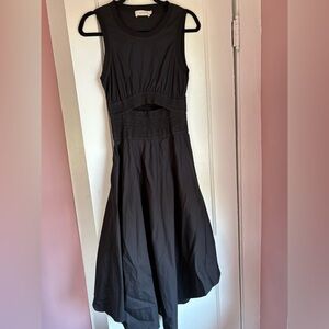 A.L.C. Black Sleeveless Smocked Cutout Midi Dress Size 2